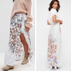 Free People Bri Bri Blue Butterfly Maxi Skirt